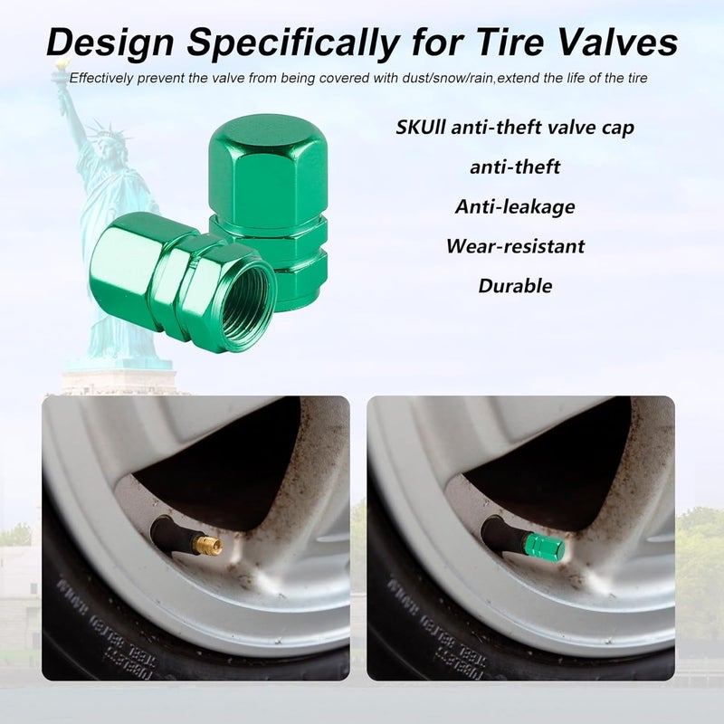 alpmosn Aluminum Tire Stem Valve Caps Wheel Valve Covers Car Dustproof Tire Cap Cover Accessories, Universal for SUV, Car, Bike and Motorcycle, Hexagon Shape (4PCS Green) - Image 4